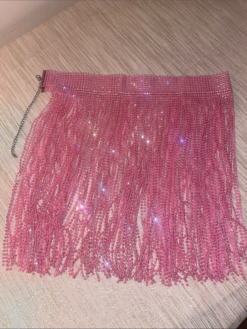 Pink Fringe Rhinestone Skirt